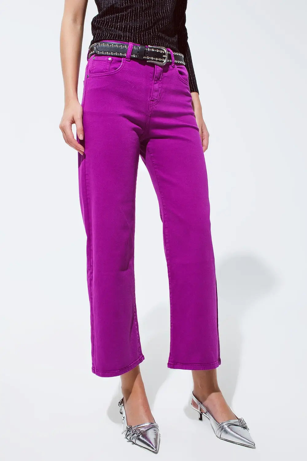 Cropped wide leg jeans in violet 3/4 length - Colored Jeans