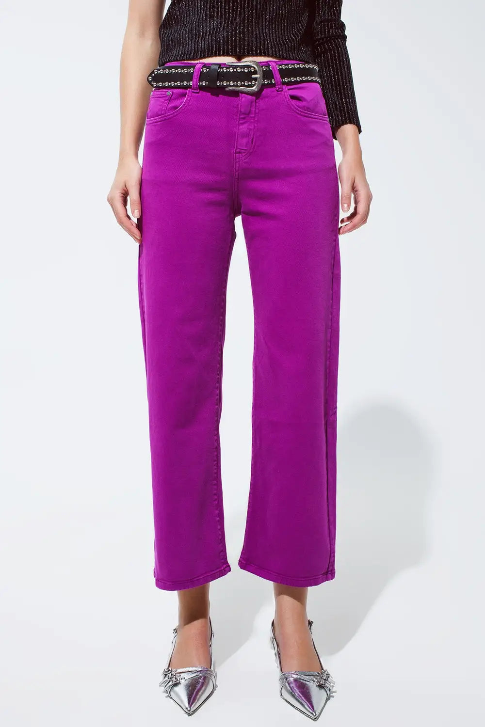 Cropped wide leg jeans in violet 3/4 length - Colored Jeans