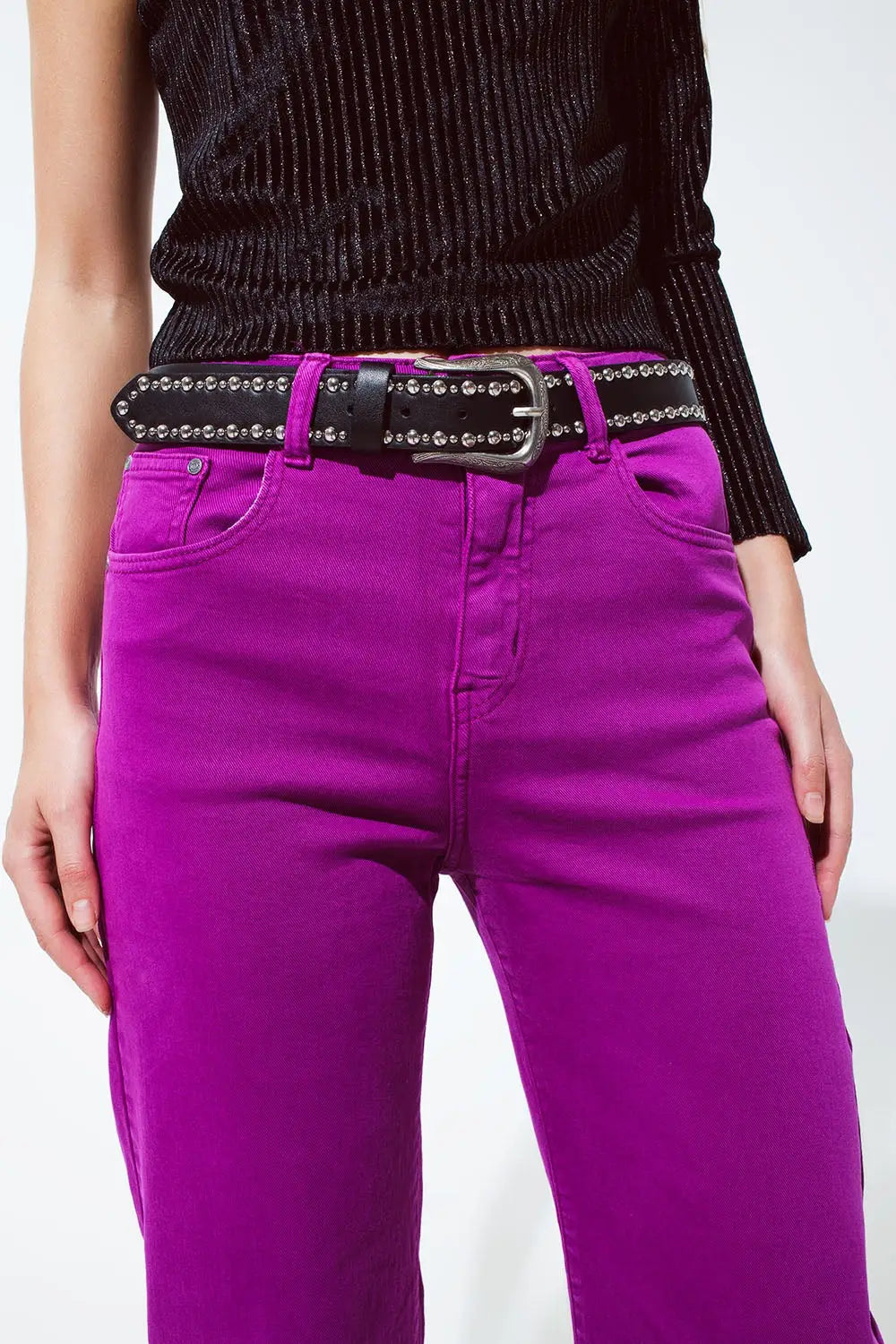 Cropped wide leg jeans in violet 3/4 length - Colored Jeans