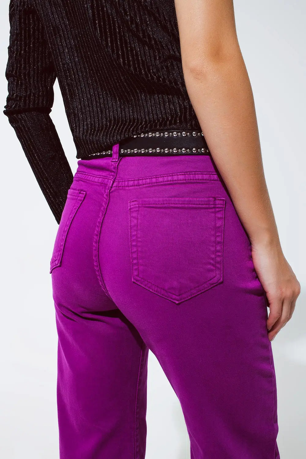 Cropped wide leg jeans in violet 3/4 length - Colored Jeans