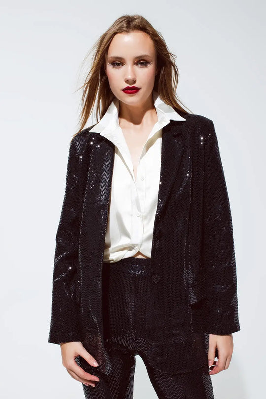 Party Relaxed Sequined Blazer in Black - Jackets