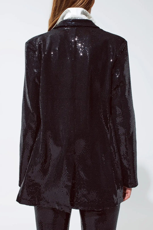 Party Relaxed Sequined Blazer in Black - Jackets