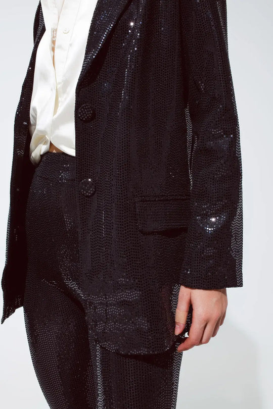 Party Relaxed Sequined Blazer in Black - Jackets