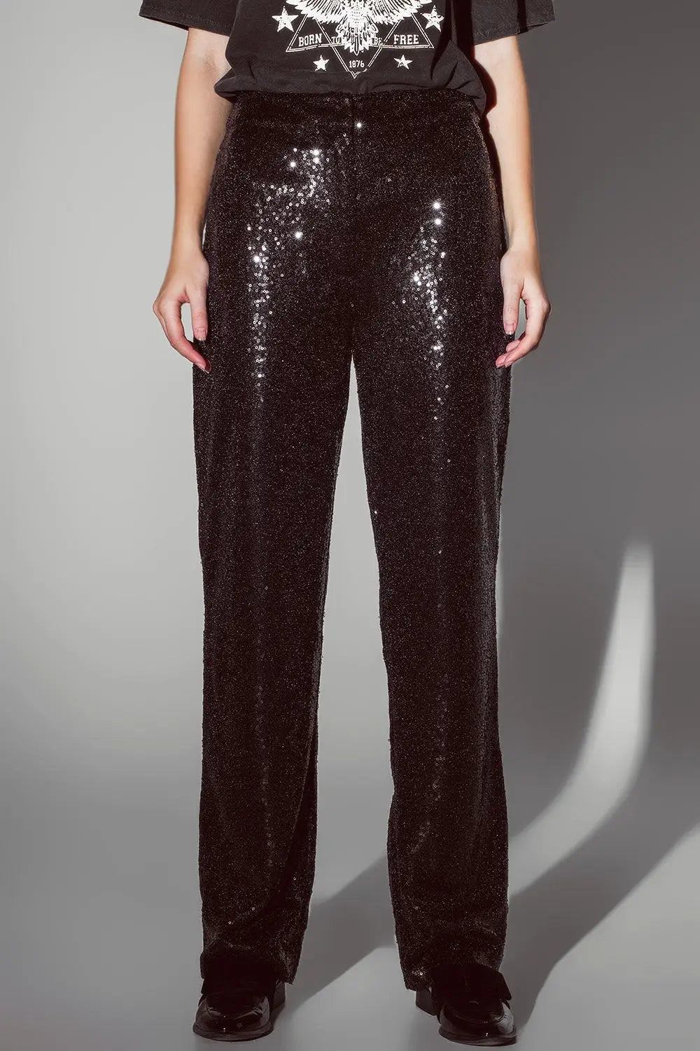 Straight Leg Sequin Pants in Black - Pants