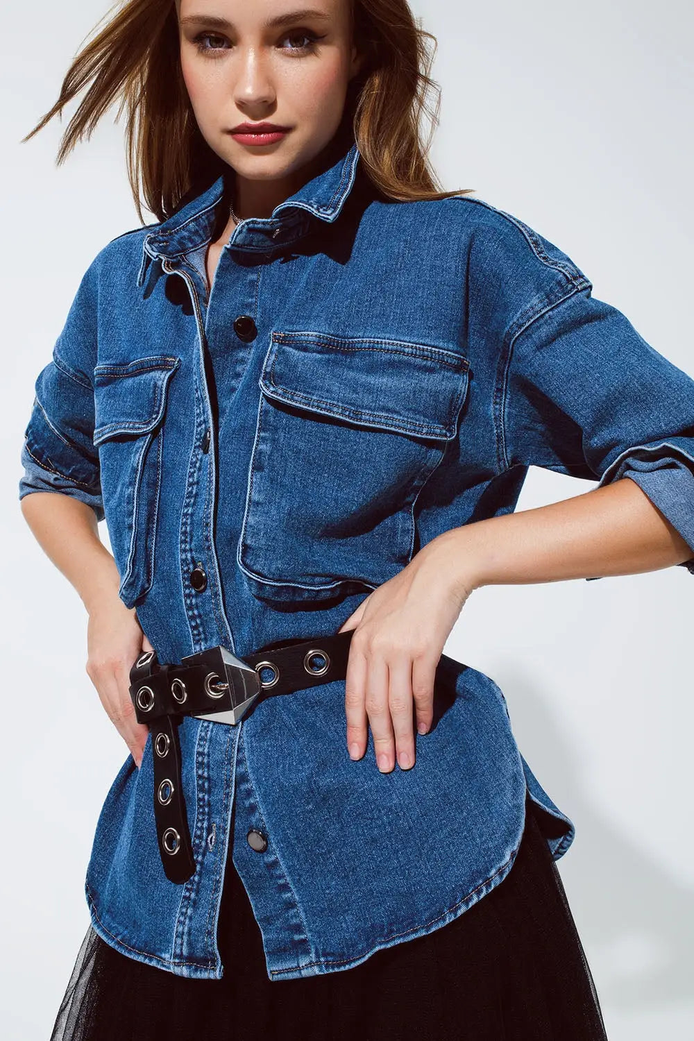 oversized denim jacket with cargo pockets - BLUE / ONE - Jackets