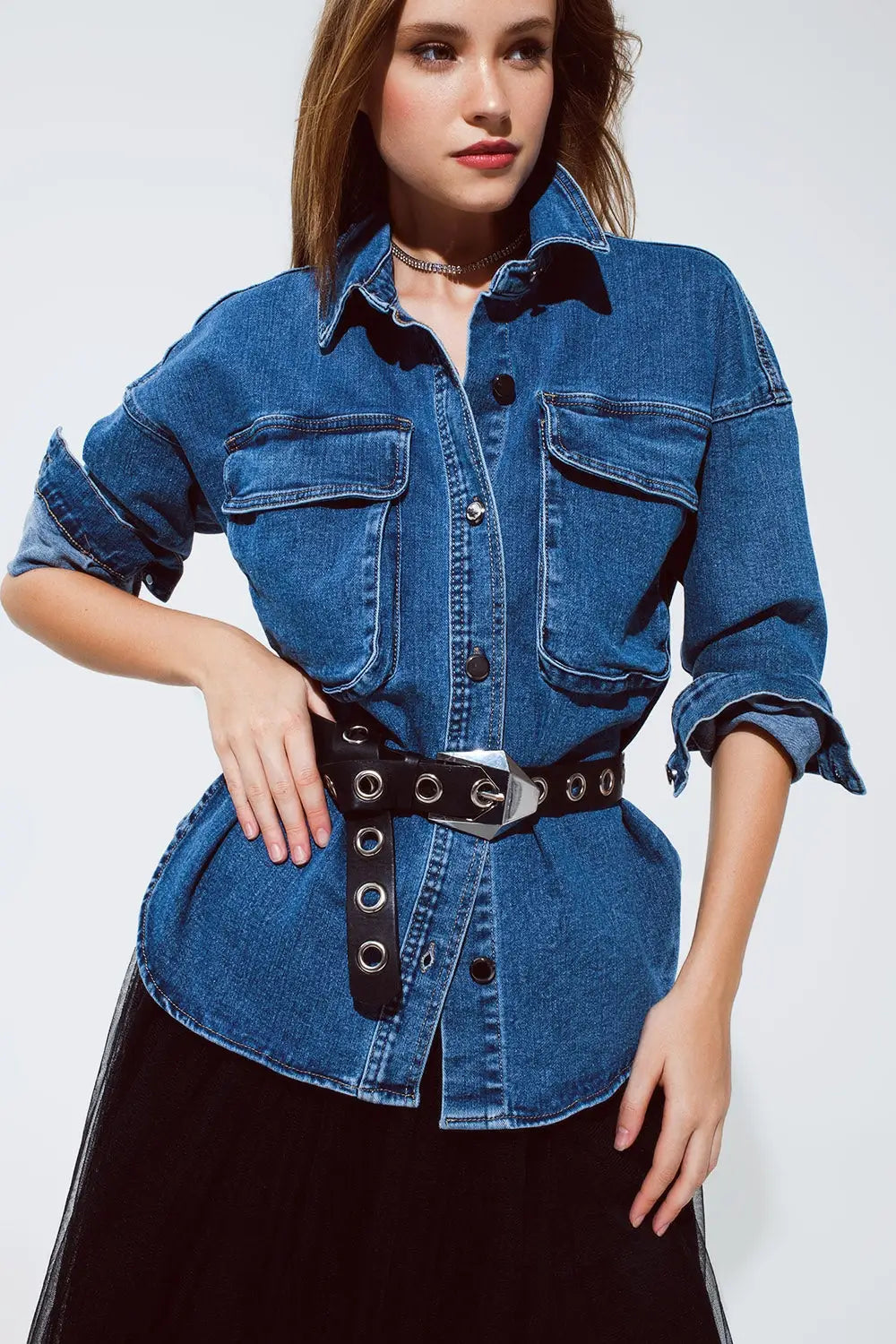 oversized denim jacket with cargo pockets - BLUE / ONE - Jackets