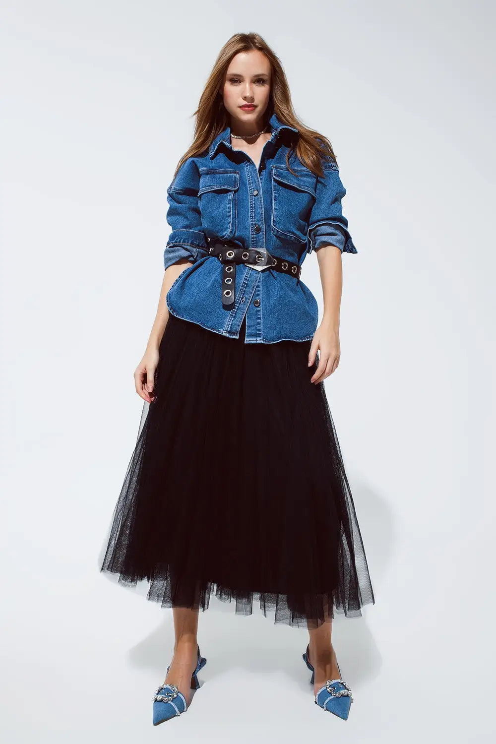 oversized denim jacket with cargo pockets - BLUE / ONE - Jackets