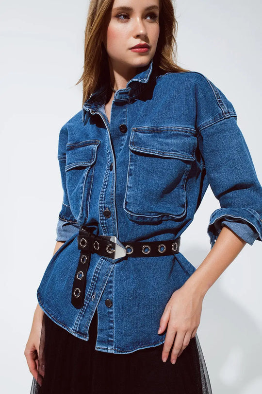oversized denim jacket with cargo pockets - BLUE / ONE - Jackets