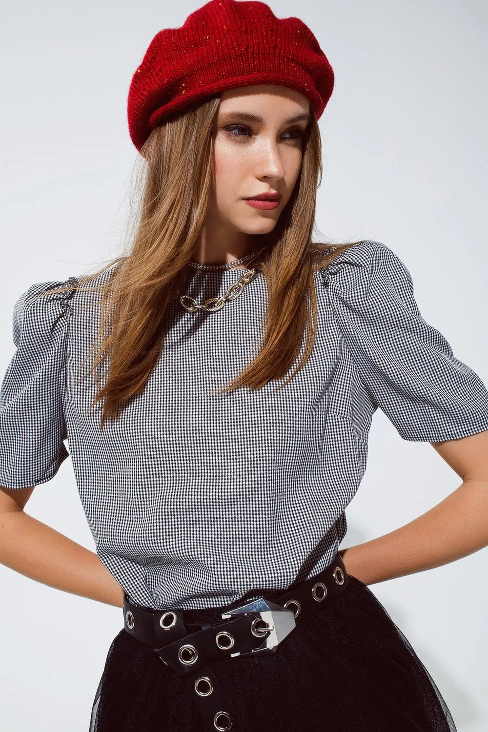 Black pique top with short sleeve - Tops