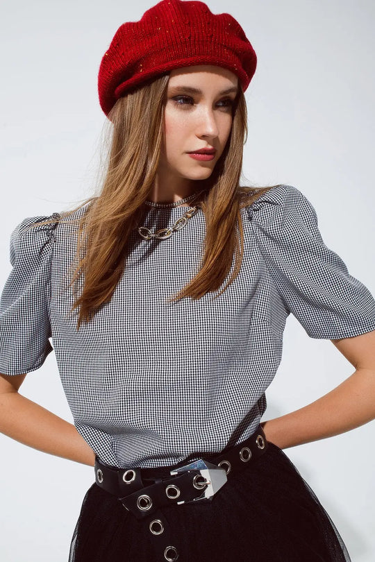 Black pique top with short sleeve - Tops