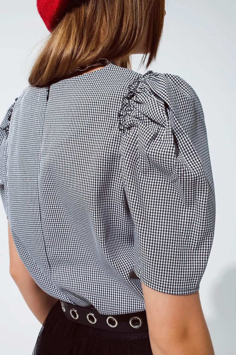 Black pique top with short sleeve - Tops