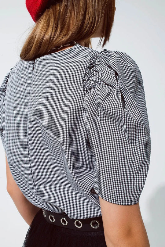 Black pique top with short sleeve - Tops