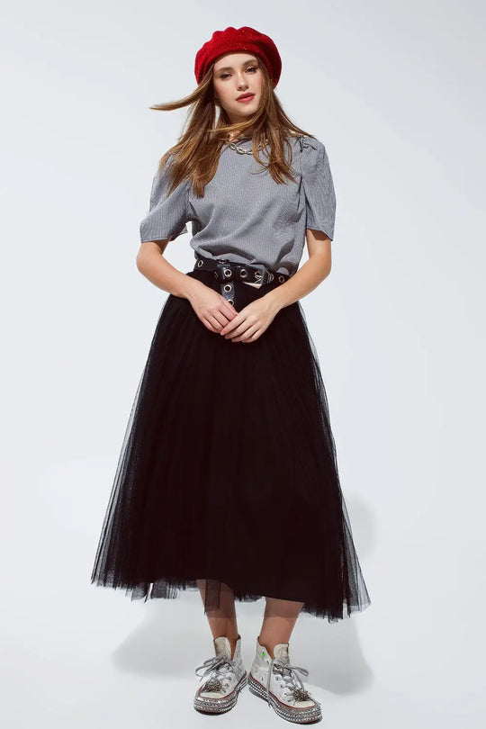 Black pique top with short sleeve - Tops