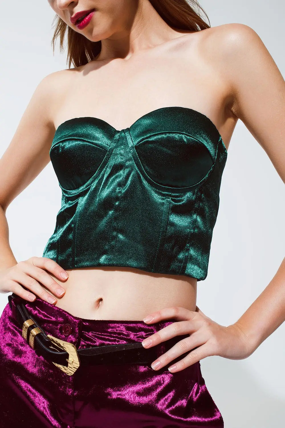 Strapless Corset Style Top In Emerald Green - Tops