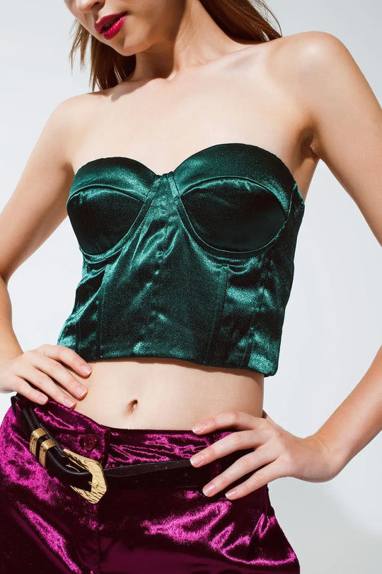 Strapless Corset Style Top In Emerald Green - Tops