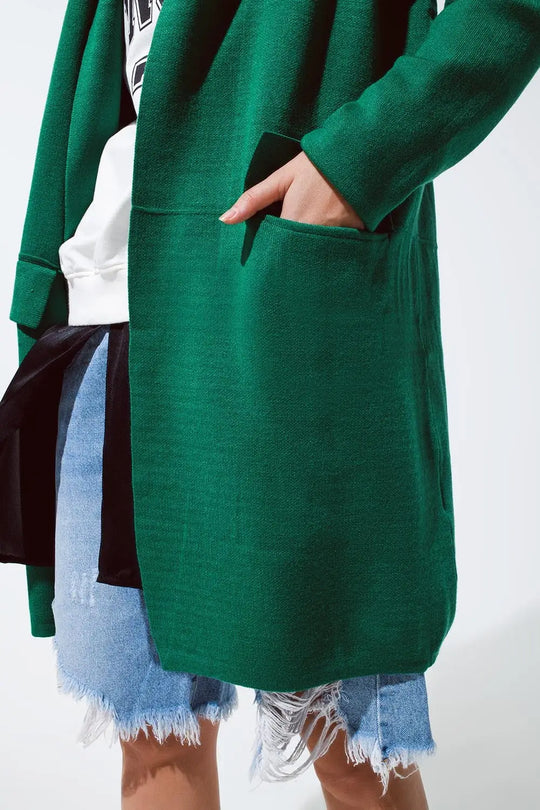 Oversized collar maxi cardigan in green - GREEN / ONE - Cardigans