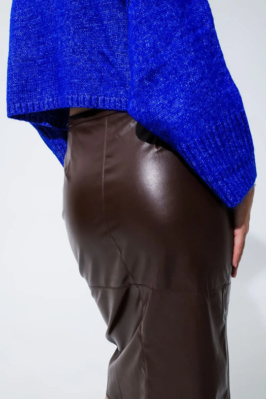 Brown leatherette pencil cut skirt - Skirts
