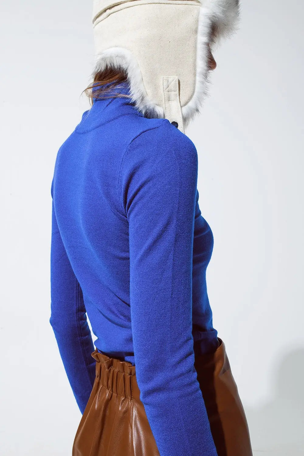 Basic blue fine knit bodycon sweater - Sweaters