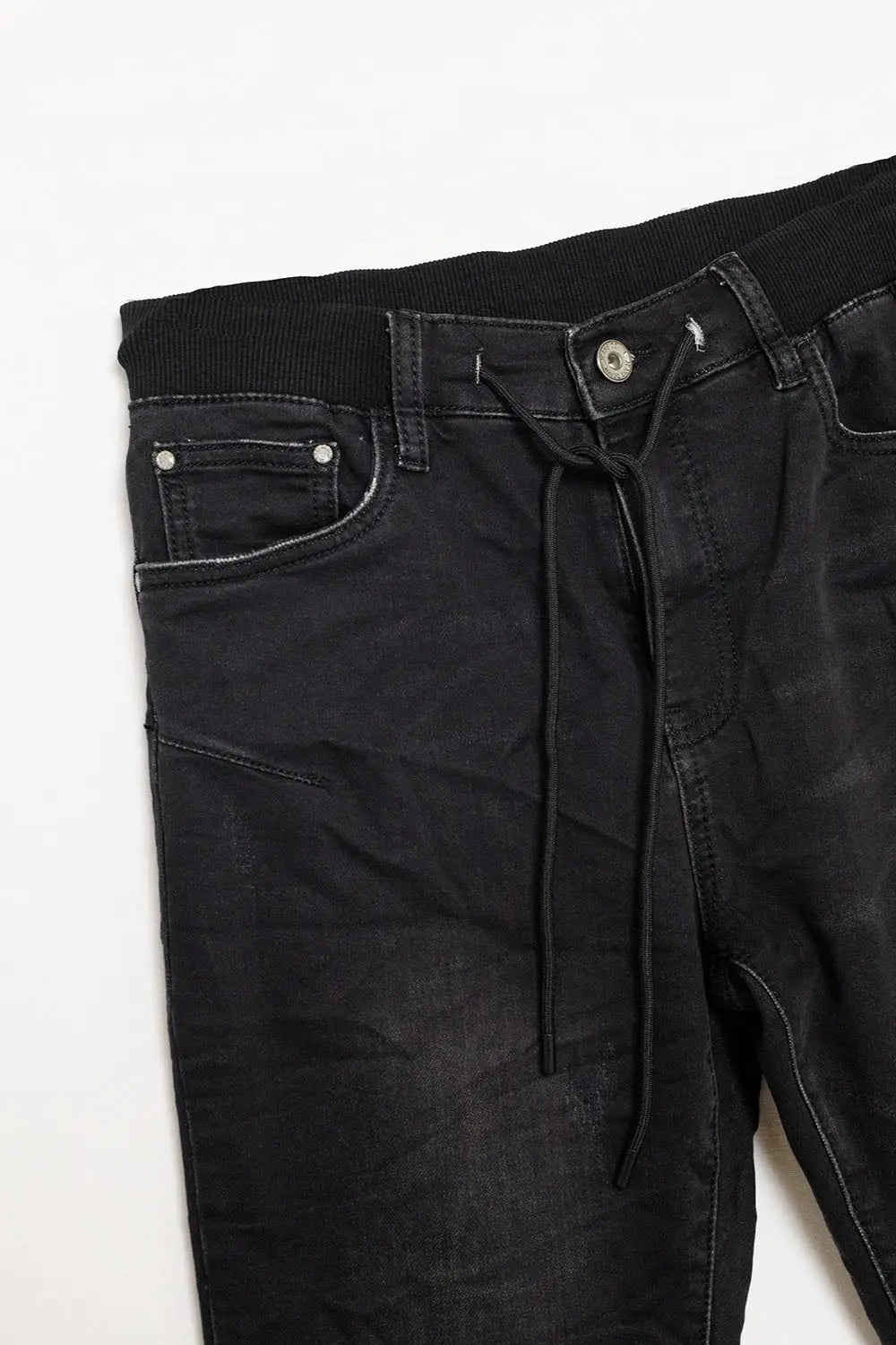 black jeans with elastic waist and cord - Colored Jeans