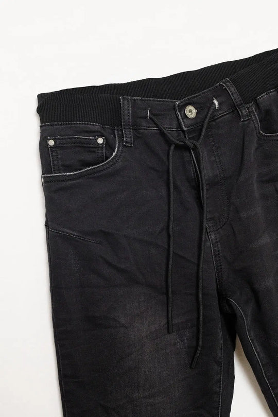 black jeans with elastic waist and cord - Colored Jeans