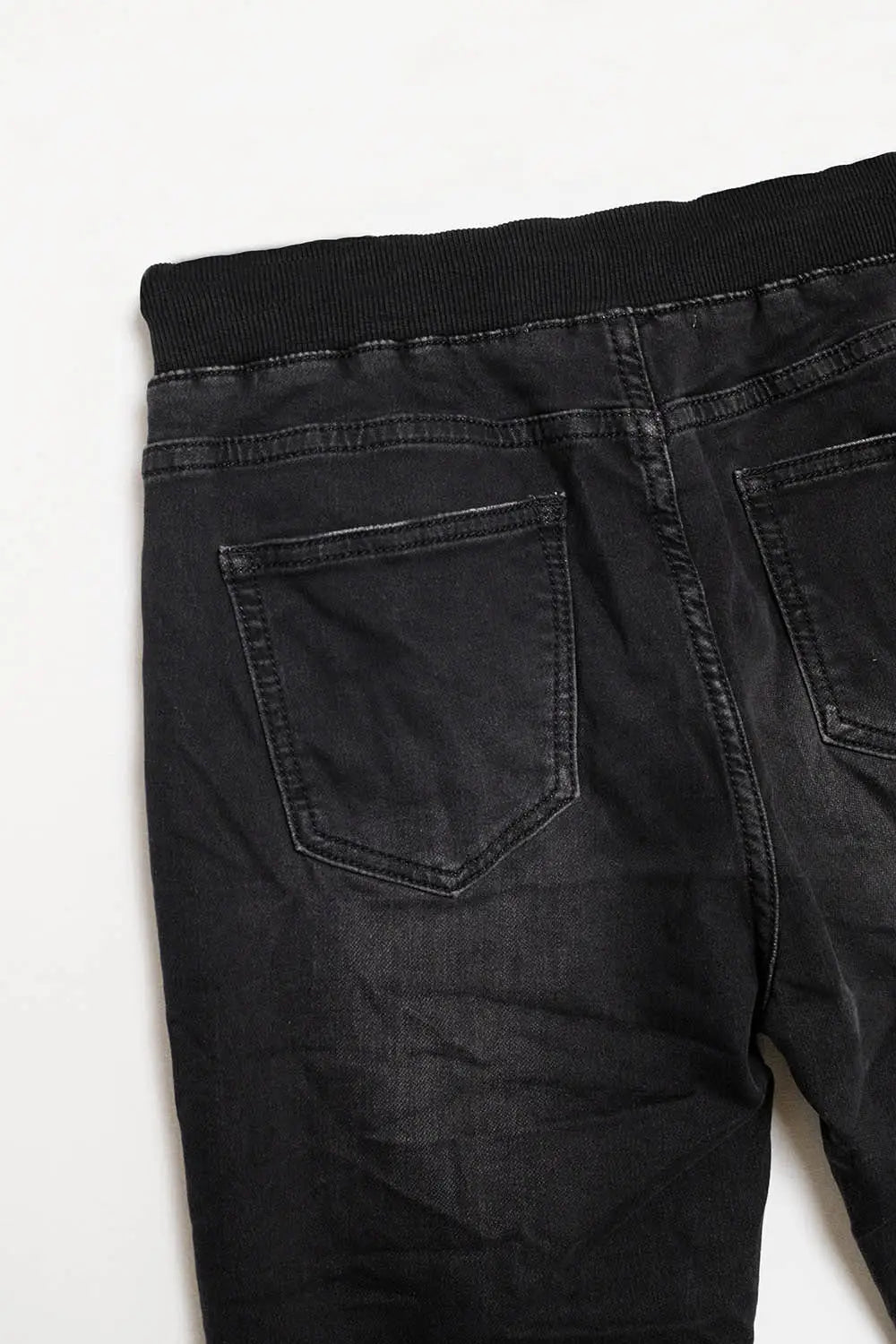 black jeans with elastic waist and cord - Colored Jeans