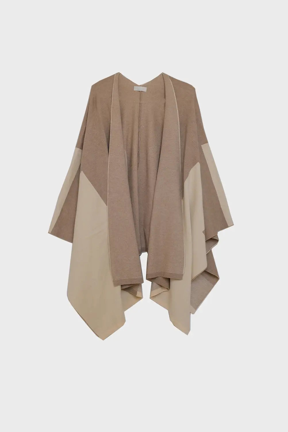Asymmetrical poncho in light and dark brown - BEIGE / ONE - Jackets Cardigans