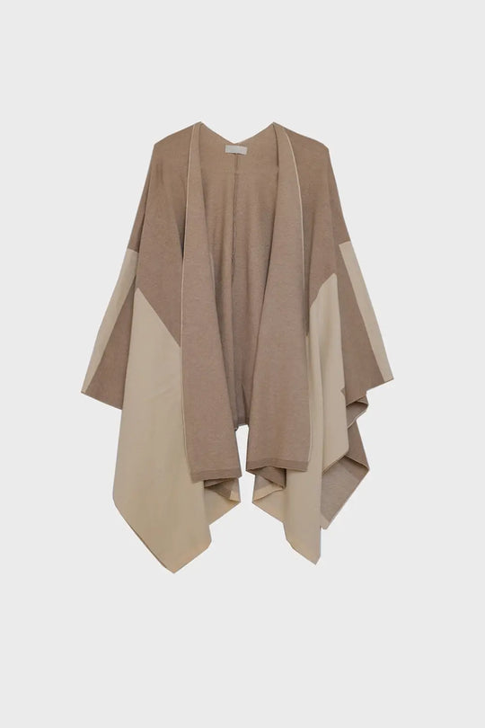 Asymmetrical poncho in light and dark brown - BEIGE / ONE - Jackets Cardigans
