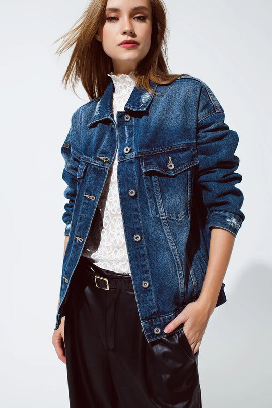 boyfriend relaxed denim jacket in dark wash - Jackets