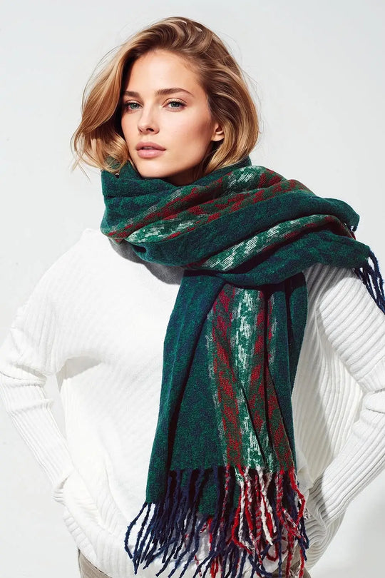 Houndstooth design Scarf in green and red - GREEN / ONE - Scarves