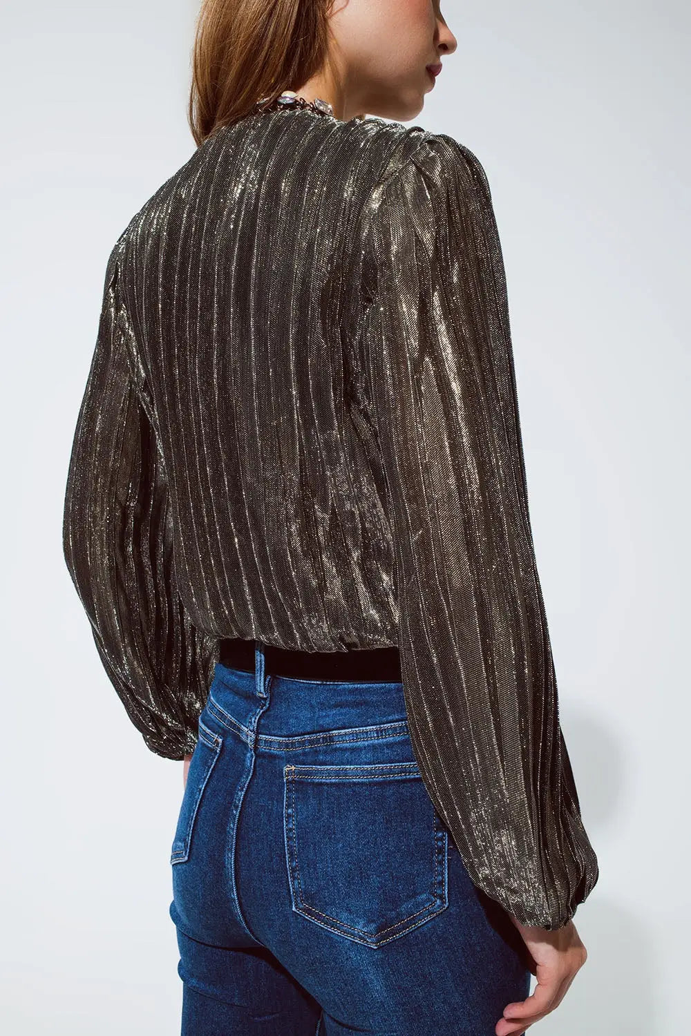 Shiny Glitter Body with Deep V Neck in gold - Tops