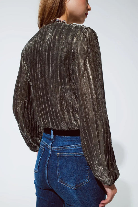 Shiny Glitter Body with Deep V Neck in gold - Tops