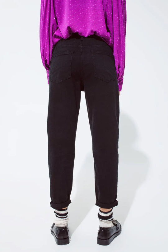 Cotton mid rise slouchy jean in black - Colored Jeans