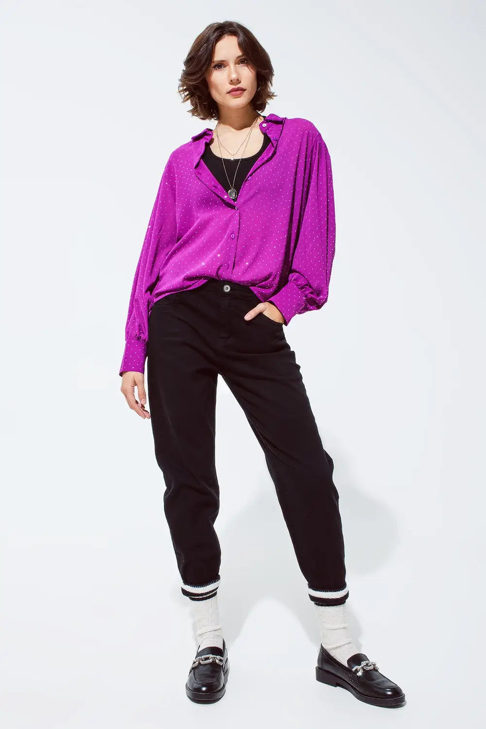 Cotton mid rise slouchy jean in black - Colored Jeans