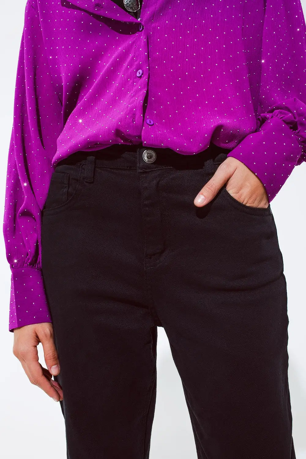 Cotton mid rise slouchy jean in black - Colored Jeans