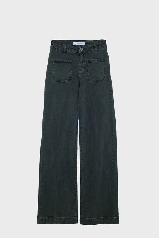 high waisted front pockets flare jeans in dark khaki - Colored Jeans