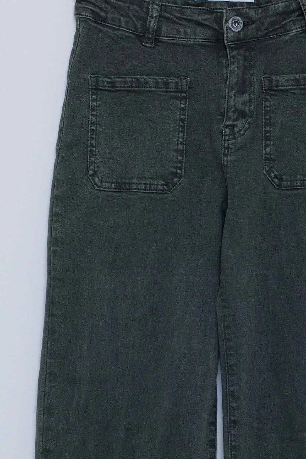 high waisted front pockets flare jeans in dark khaki - Colored Jeans