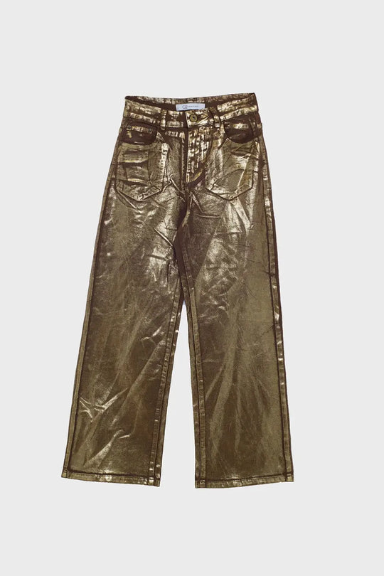 Brown straight leg jeans with gold metallic glow - Colored Jeans