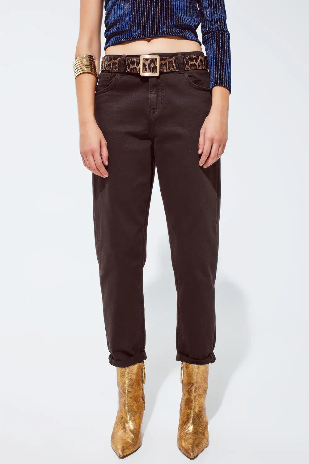 Cotton mid rise slouchy jean in chocolate brown - Colored Jeans