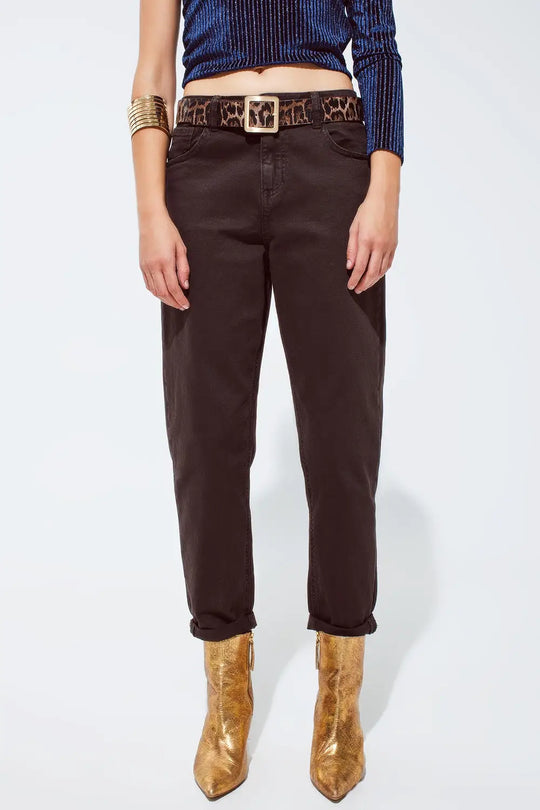 Cotton mid rise slouchy jean in chocolate brown - Colored Jeans