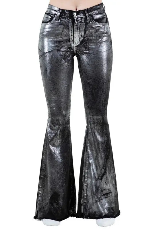 Metallic Bell Bottom Jean Black - Bottoms