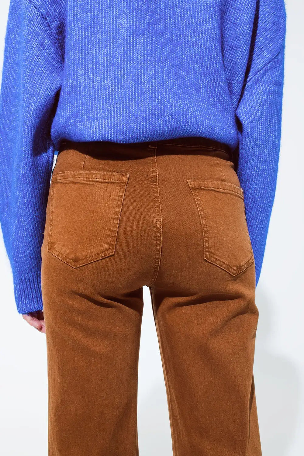 high waisted front pockets flare jeans in camel - Colored Jeans