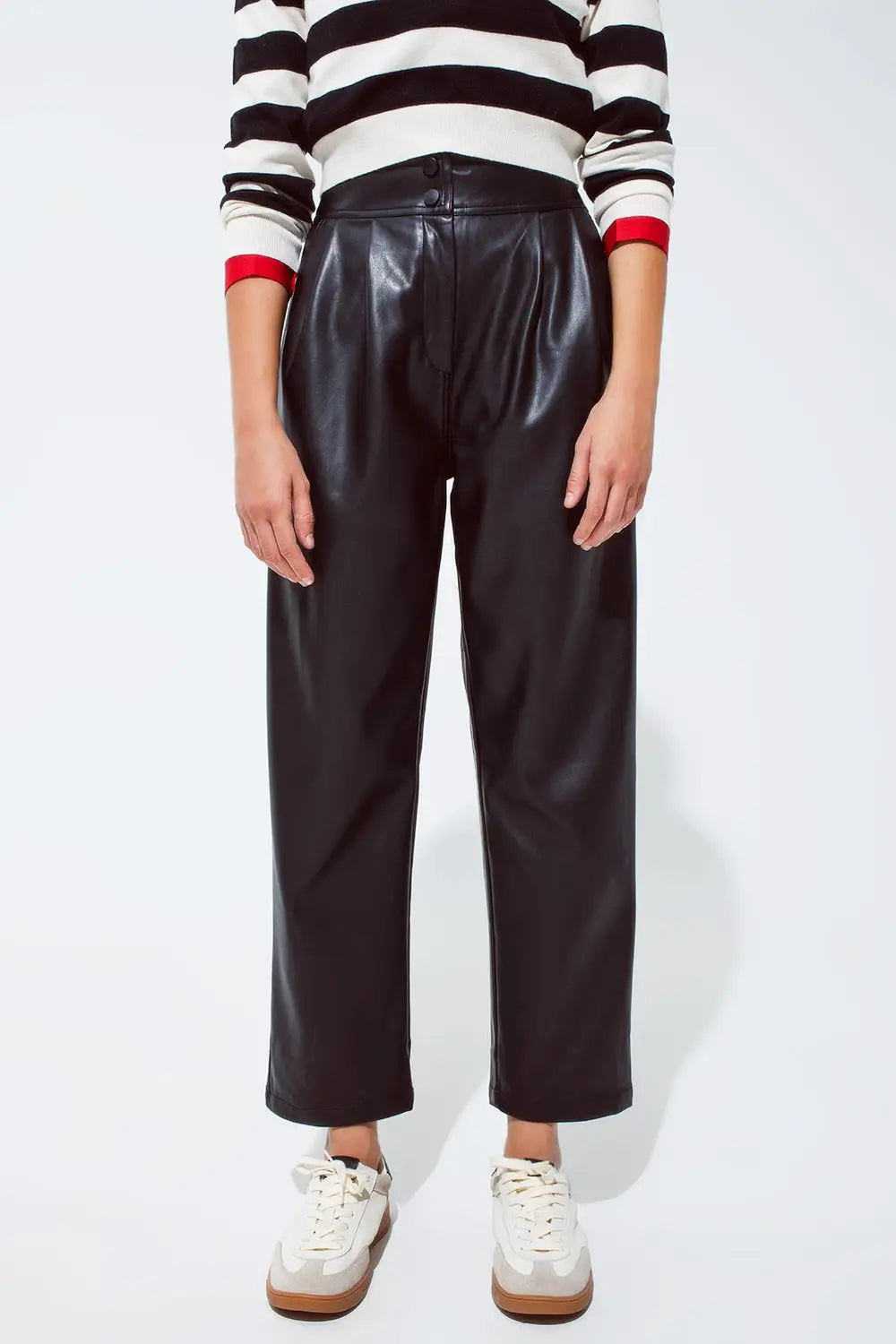 Faux leather pants with pleats and elastic waist - Pants