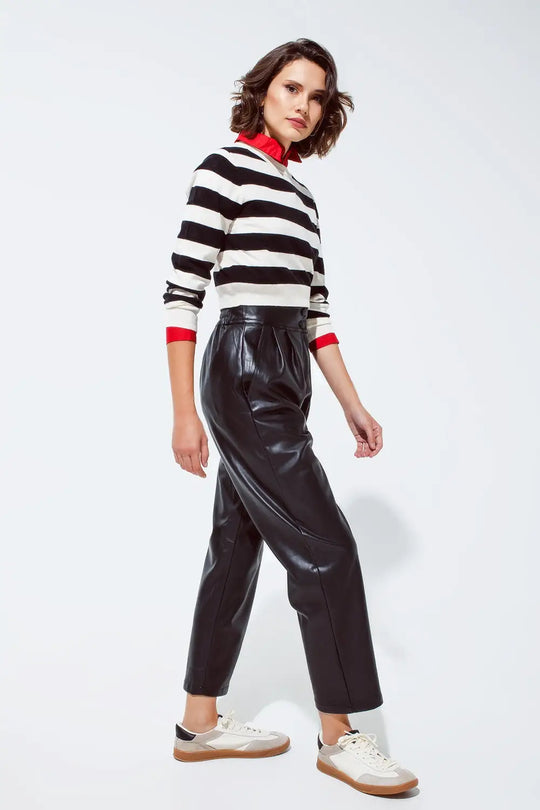 Faux leather pants with pleats and elastic waist - Pants