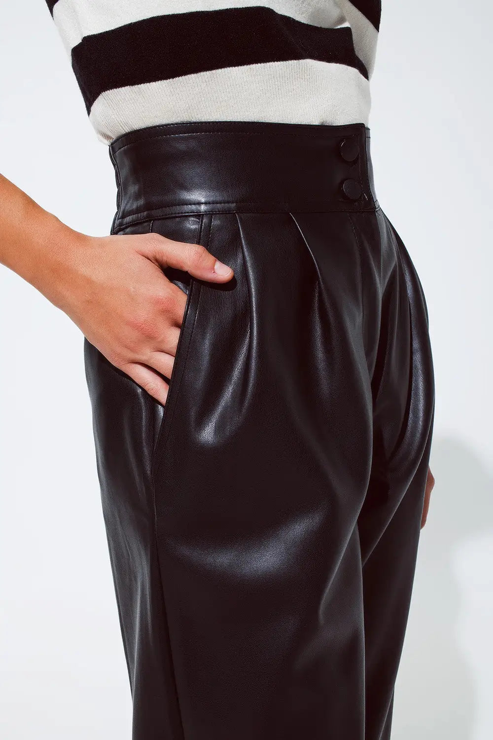 Faux leather pants with pleats and elastic waist - Pants