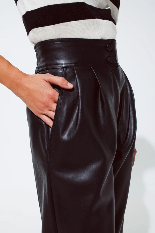 Faux leather pants with pleats and elastic waist - Pants