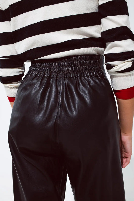 Faux leather pants with pleats and elastic waist - Pants