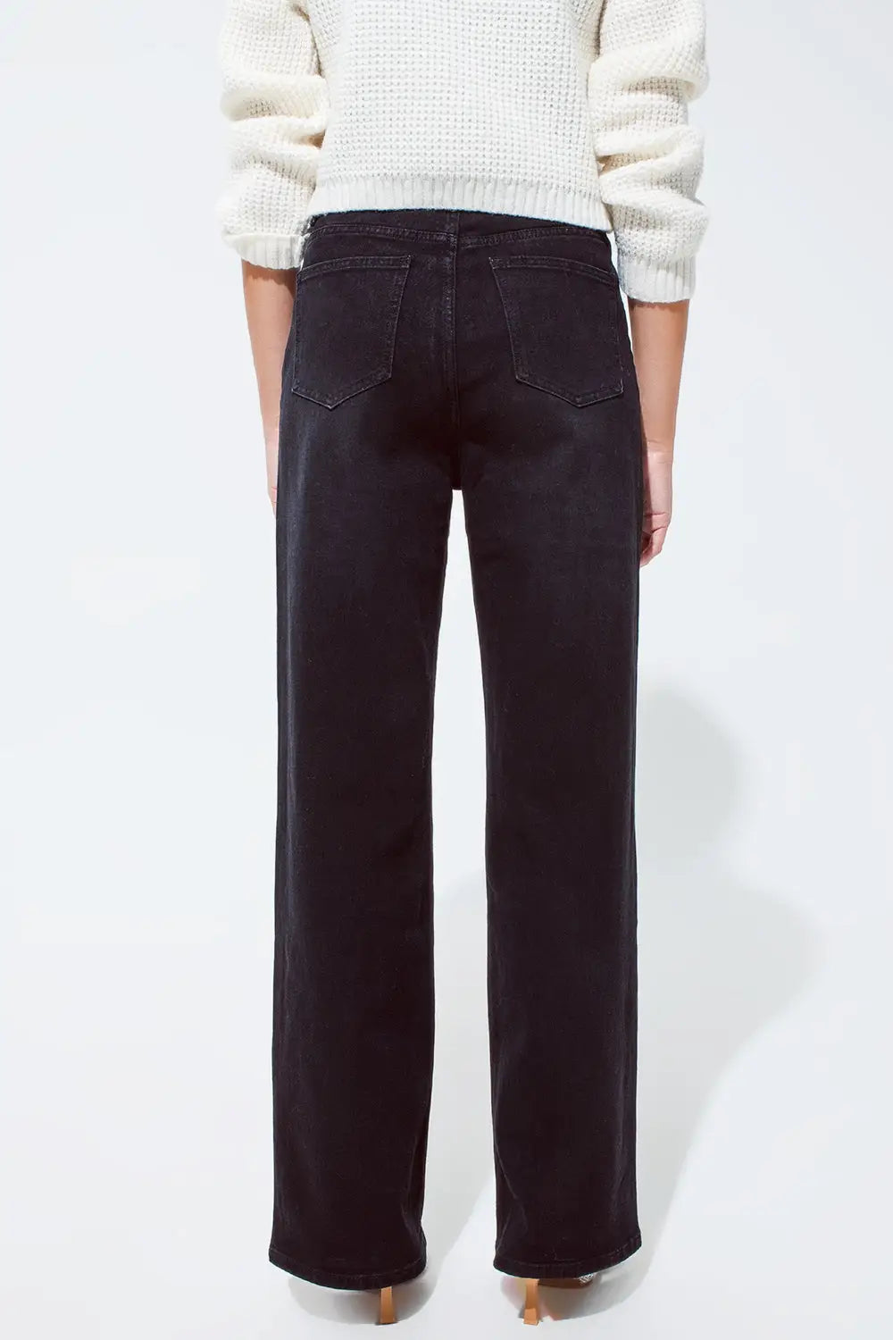 Straight leg Jeans with Waist Stitching Detail in Black - Colored Jeans