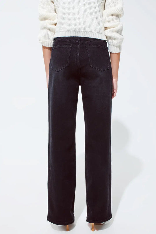 Straight leg Jeans with Waist Stitching Detail in Black - Colored Jeans