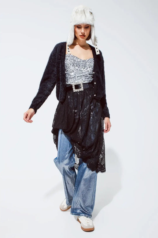 Soft cardigan with deep V neck and gold buttons - Cardigans