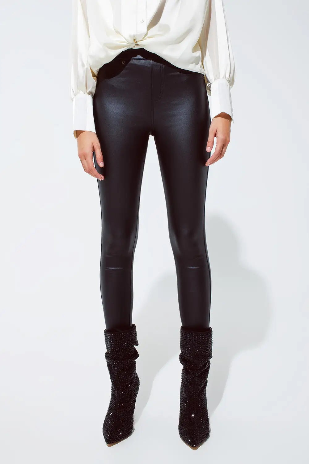 Black gloss Look Pants with Stretchband - Pants